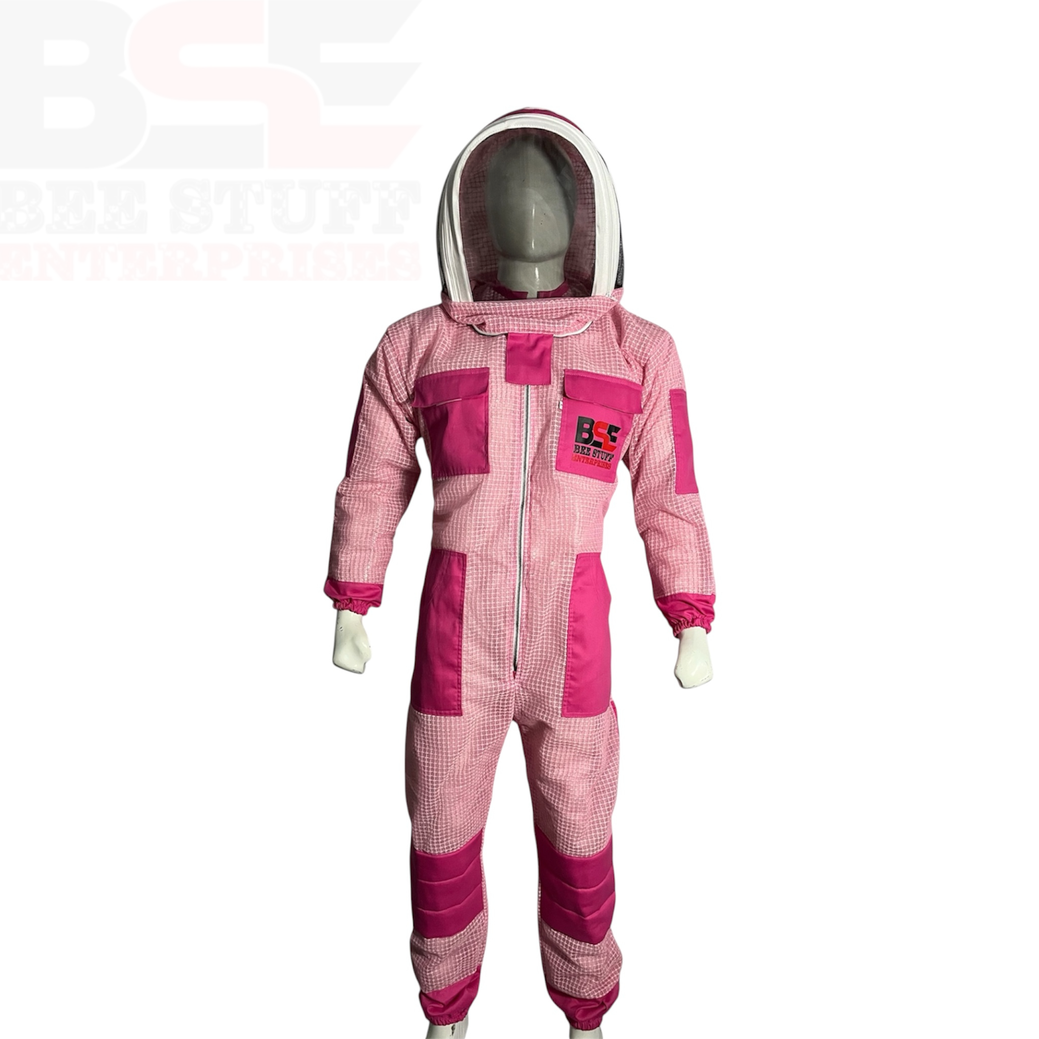 BSE Pink 3-Layer Ventilated Beekeeping Suit with Front-Opening Veil & Knee Pads
